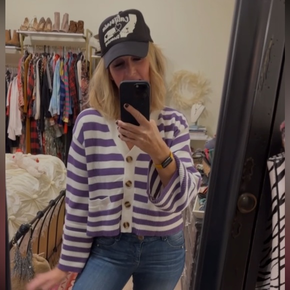 Striped Purple and White Sweater - Picture 2 of 14